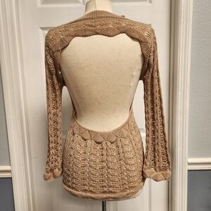 Beige Crochet/ Knit Sweater Dress/Long Shirt With Open Back